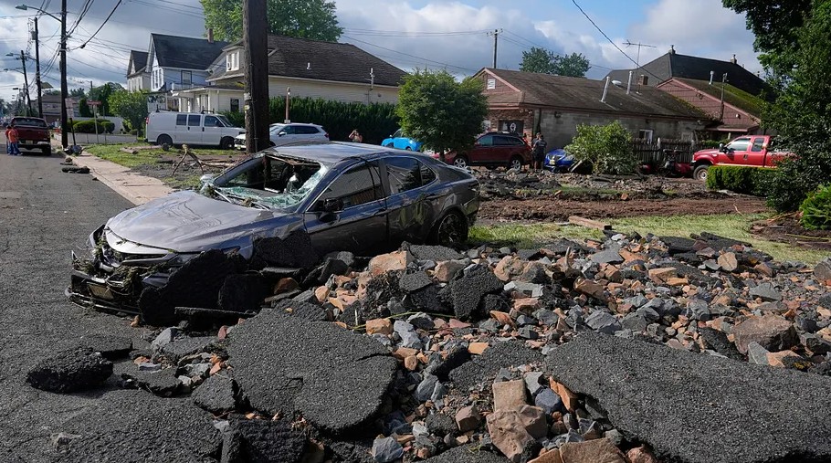 Debris and rubble in the aftermath of flash flooding that occurred on July 14th in North Plainfield (Somerset County). Photo by Seth Wenig/AP Photo. Debris and rubble in the aftermath of flash flooding that occurred on July 14th in North Plainfield (Somerset County).