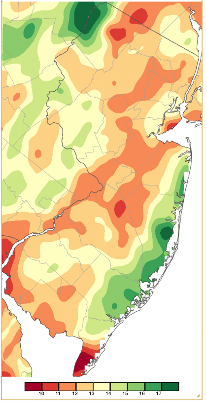 Precipitation across New Jersey from 8 AM on August 31st through 8 AM November 30th based on a PRISM (Oregon State University) analysis generated using NWS Cooperative and CoCoRaHS observations.