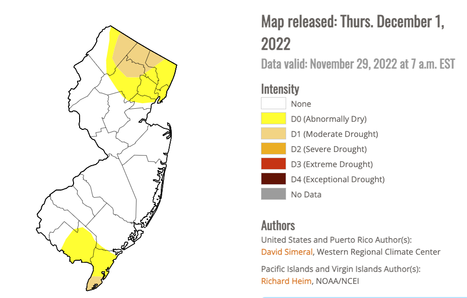 New Jersey portion of the U.S. Drought Monitor map for November 29th.