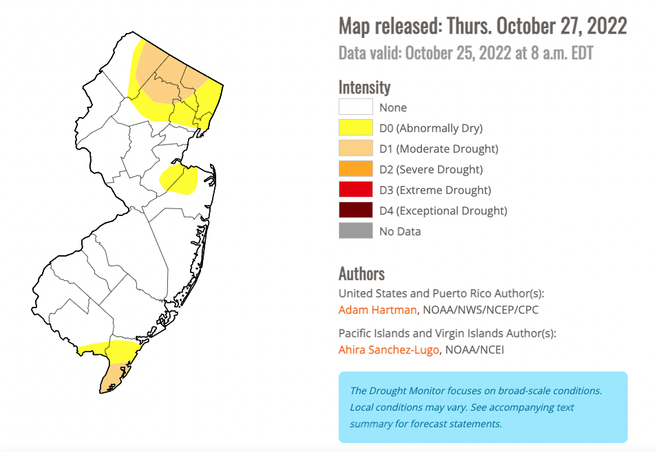 New Jersey portion of the U.S. Drought Monitor map for October 25th.