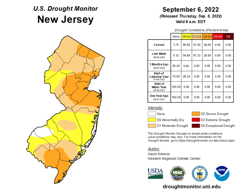 New Jersey portion of the U.S. Drought Monitor map for September 6th.