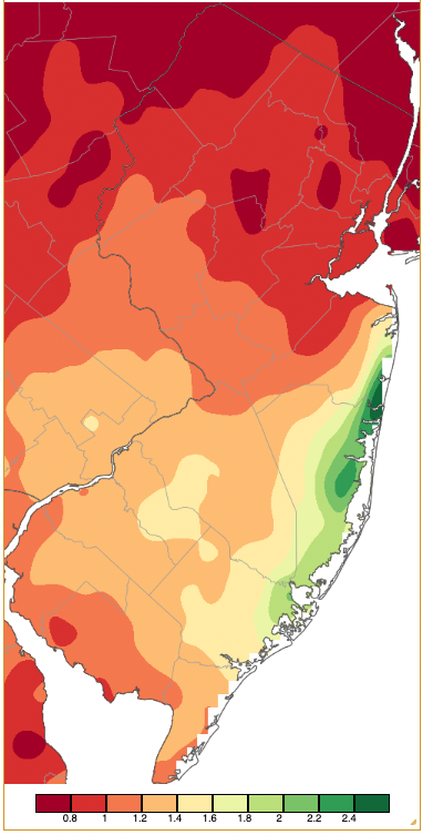 Precipitation across New Jersey from 8 AM on November 15th through 8 AM November 16th based on a PRISM (Oregon State University) analysis generated using NWS Cooperative and CoCoRaHS observations.
