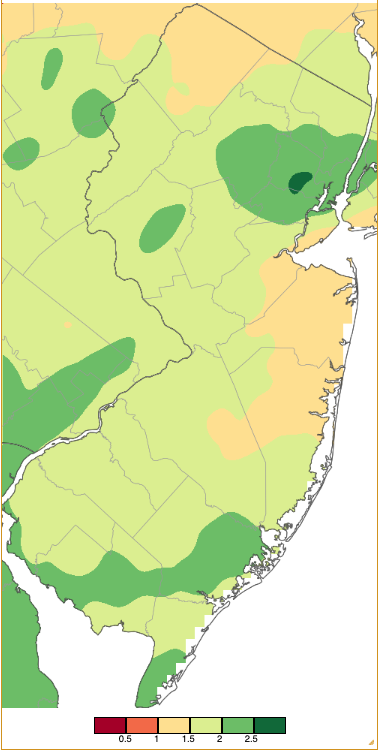 Precipitation across New Jersey from 7 AM on November 21st through 7 AM November 22nd based on a PRISM (Oregon State University) analysis generated using NWS Cooperative, CoCoRaHS, NJWxNet, and other professional weather station observations.