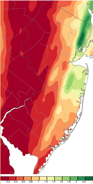 Precipitation across New Jersey from 8 AM on October 19th through 8 AM October 22nd based on a PRISM (Oregon State University) analysis generated using NWS Cooperative, CoCoRaHS, NJWxNet, and other professional weather station observations.