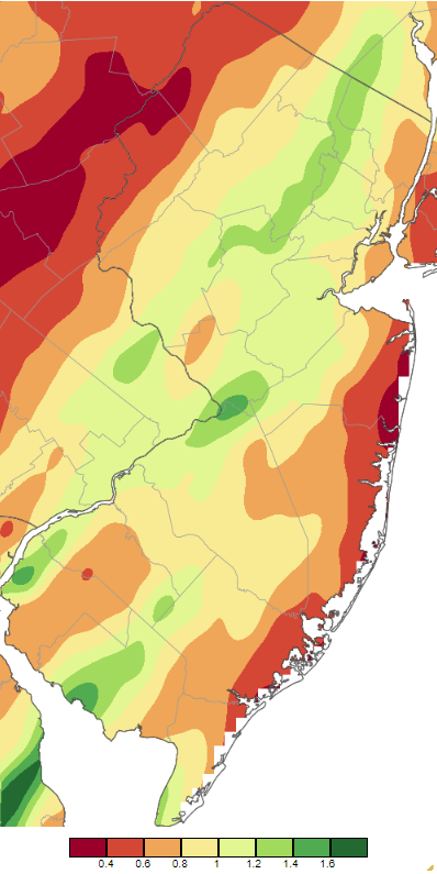 Precipitation across New Jersey from 8 AM on September 17th through 8 AM September 19th based on a PRISM (Oregon State University) analysis generated using NWS Cooperative, CoCoRaHS, NJWxNet, and other professional weather station observations.