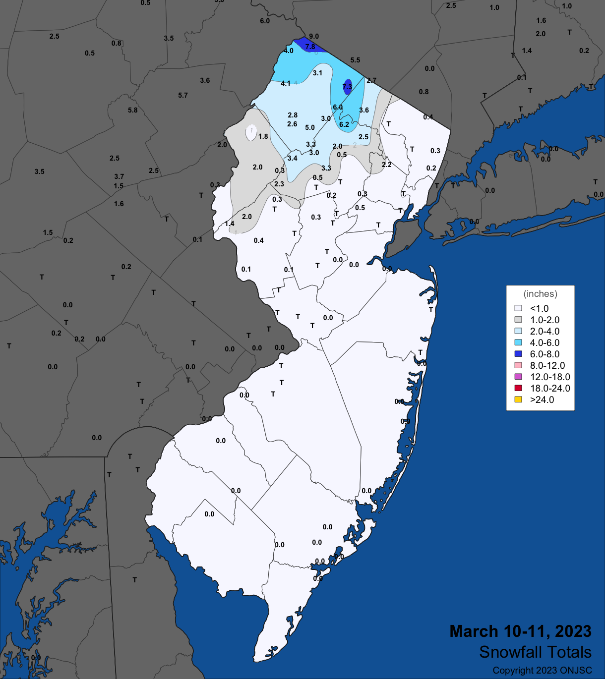 Snowfall on March 10th–11th.