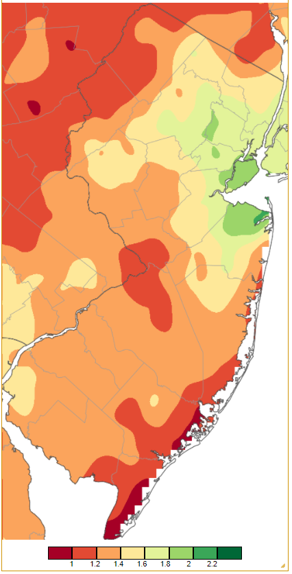 Precipitation across New Jersey from 7AM on January 16th through 7AM January 18th based on a PRISM (Oregon State University) analysis generated using generated using NWS Cooperative and CoCoRaHS observations.
