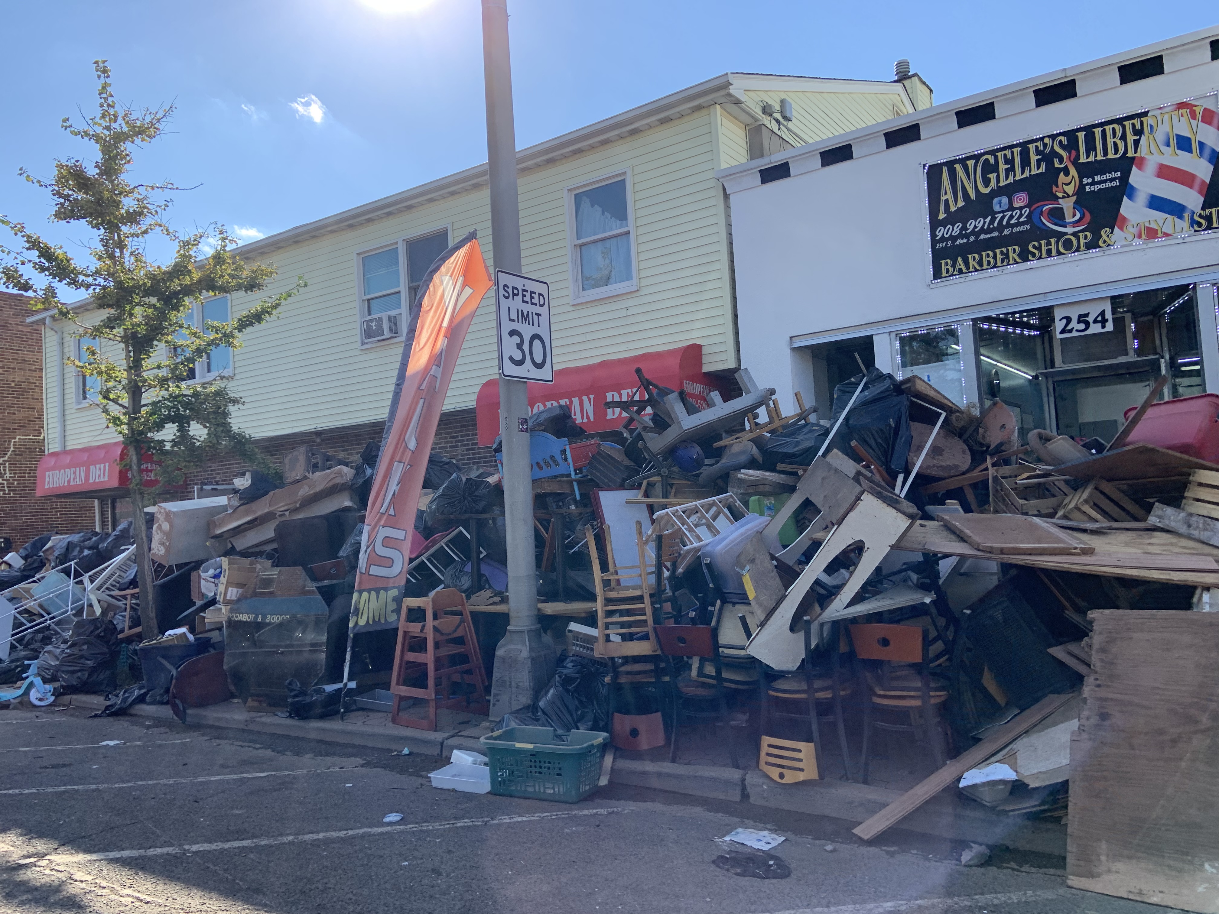 Photo of flood debris from business establishments on Main Street in Manville on September 7 (photo credit: M. Holzer).