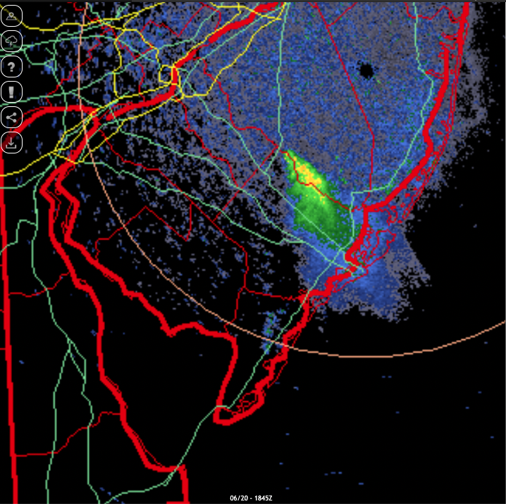 Radar image showing the smoke plume at 2:45 PM on June 20th.