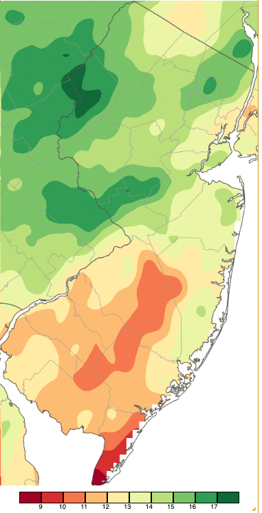 Spring 2022 precipitation across New Jersey based on a PRISM (Oregon State University) analysis generated using NWS Cooperative and CoCoRaHS observations from 8 AM on February 28th to 8 AM on May 31st.
