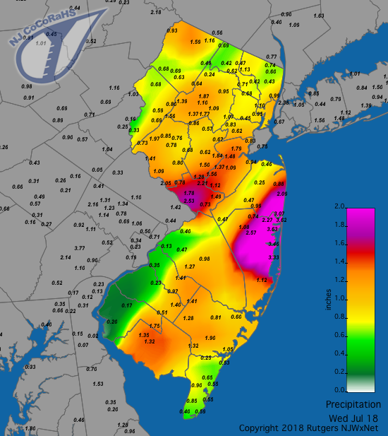 Rainfall map for July 18th