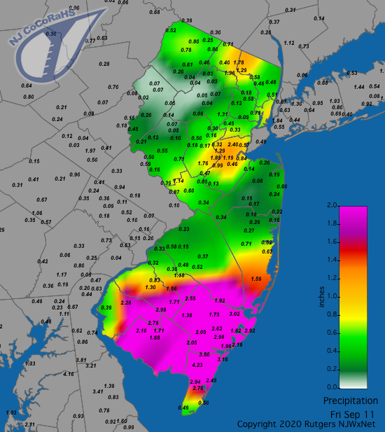 CoCoRaHS precipitation map for the 24 hours ending on the morning of September 11th
