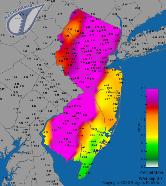 CoCoRaHS precipitation map for the 24 hours ending on the morning of September 30th
