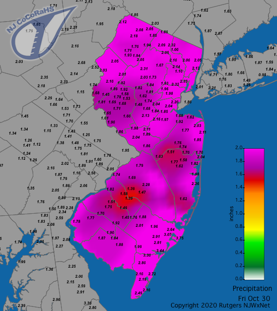 CoCoRaHS precipitation map for the 24 hours ending on the morning of October 30th
