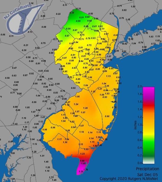 CoCoRaHS precipitation map for the 24 hours ending on the morning of December 5th