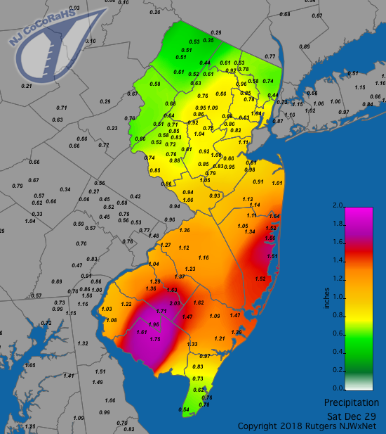 Rainfall map for December 29th