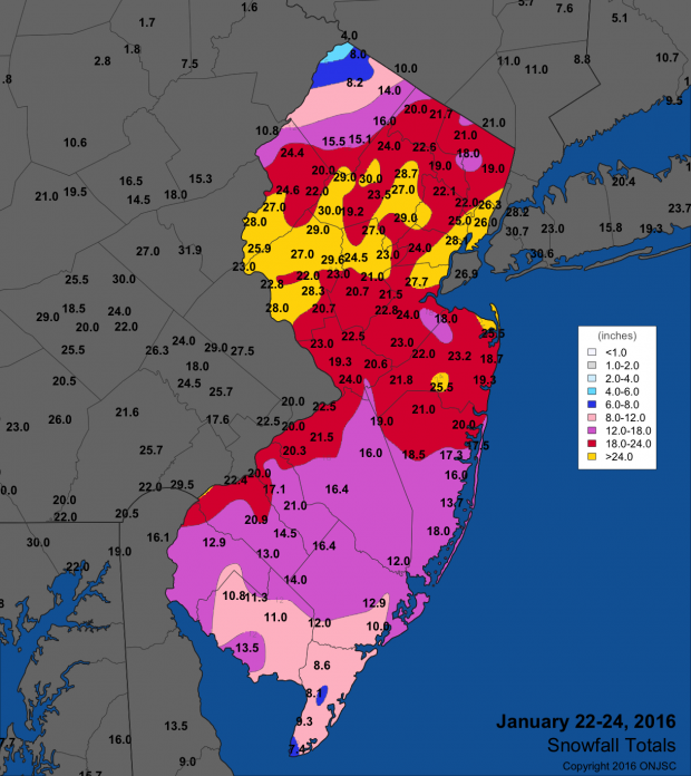 January 23–24 snow map