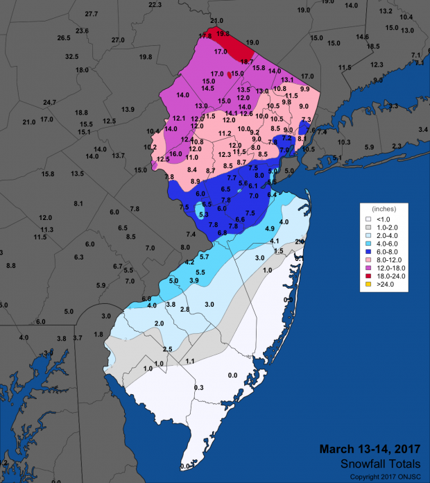 March 13-14 snowfall map