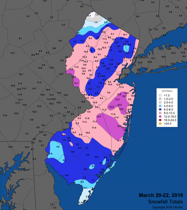 Snowfall map from March 20th-22nd