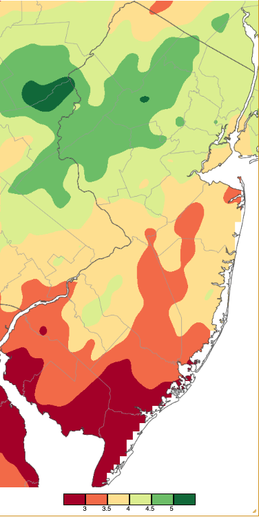 December 2024 precipitation across New Jersey based on a PRISM (Oregon State University) analysis generated using NWS Cooperative, CoCoRaHS, NJWxNet, and other professional weather station observations from approximately 7 AM on November 30th to 7 AM on December 31st.