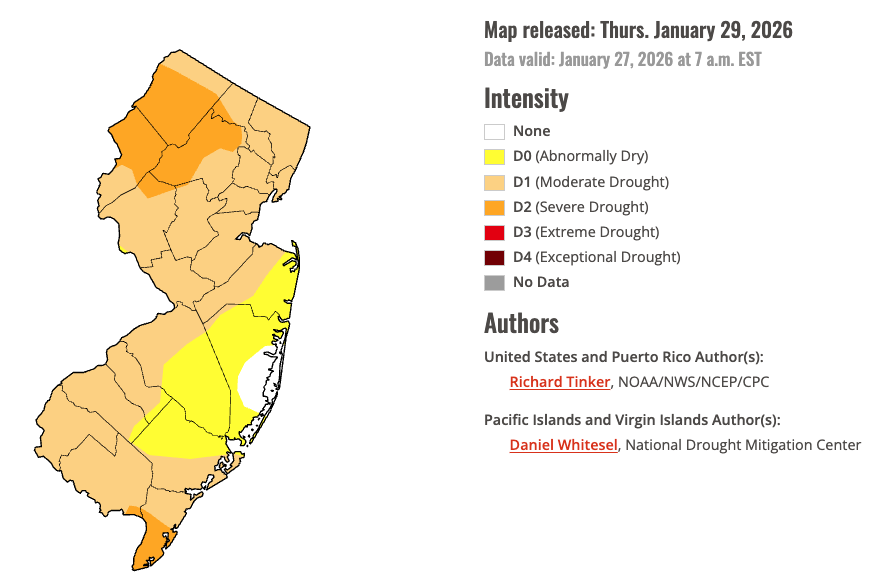 Figure 14. U.S. Drought Monitor map of conditions in NJ as of January 27, 2026. Figure 14. U.S. Drought Monitor map of conditions in NJ as of January 27, 2026.