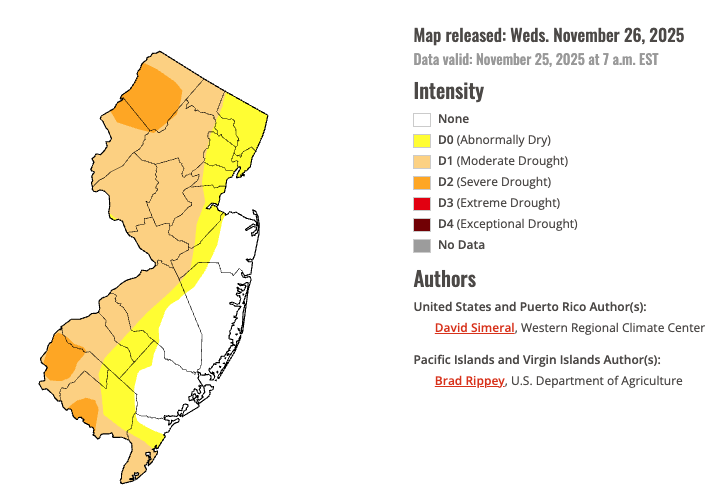 Figure 8. U.S. Drought Monitor map of conditions in NJ as of November 25th (National Drought Mitigation Center). U.S. Drought Monitor map of conditions in NJ as of November 25th.