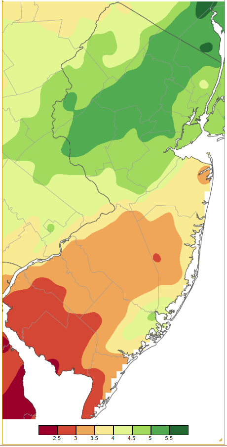 January 2023 precipitation across New Jersey based on a PRISM (Oregon State University) analysis generated using NWS Cooperative and CoCoRaHS observations from 7 AM on December 31st to 7 AM on January 31st.
