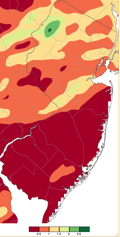  Precipitation across New Jersey from 8 AM on July 17th through 8 AM July 18th based on a PRISM (Oregon State University) analysis generated using NWS Cooperative, CoCoRaHS, NJWxNet, and other professional weather station observations.