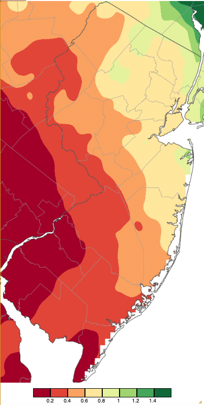 Precipitation across New Jersey from 8 AM on March 12th through 8 AM March 15th based on a PRISM (Oregon State University) analysis generated using NWS Cooperative, CoCoRaHS, NJWxNet, and other professional weather station observations.