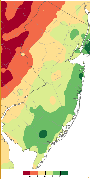 March 2024 precipitation across New Jersey based on a PRISM (Oregon State University) analysis generated using NWS Cooperative, CoCoRaHS, NJWxNet, and other professional weather station observations from 7 AM on February 28th to 8 AM on March 31st.