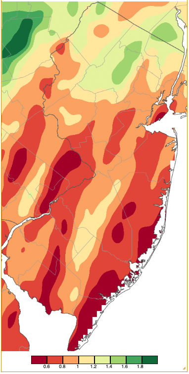 Precipitation across New Jersey from 8 AM on November 11th through 8 AM November 12th based on a PRISM (Oregon State University) analysis generated using NWS Cooperative and CoCoRaHS observations.