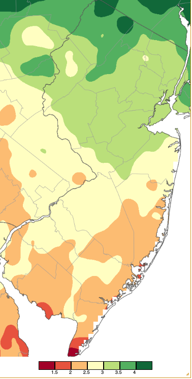 November 2024 precipitation across New Jersey based on a PRISM (Oregon State University) analysis generated using NWS Cooperative, CoCoRaHS, NJWxNet, and other professional weather station observations from approximately 8 AM on October 31st to 7 AM on November 30th.