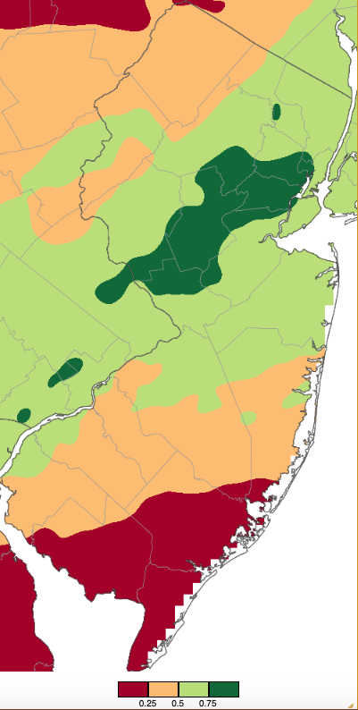 Figure 3. Precipitation across New Jersey from 7 AM on November 24th through 7 AM November 26th based on a PRISM (Oregon State University) analysis generated using NWS Cooperative, CoCoRaHS, NJWxNet, and other professional weather station observations. Precipitation across New Jersey from 7 AM on November 24th through 7 AM November 26th based on a PRISM (Oregon State University) analysis generated using NWS Cooperative, CoCoRaHS, NJWxNet, and other professional weather station observations.