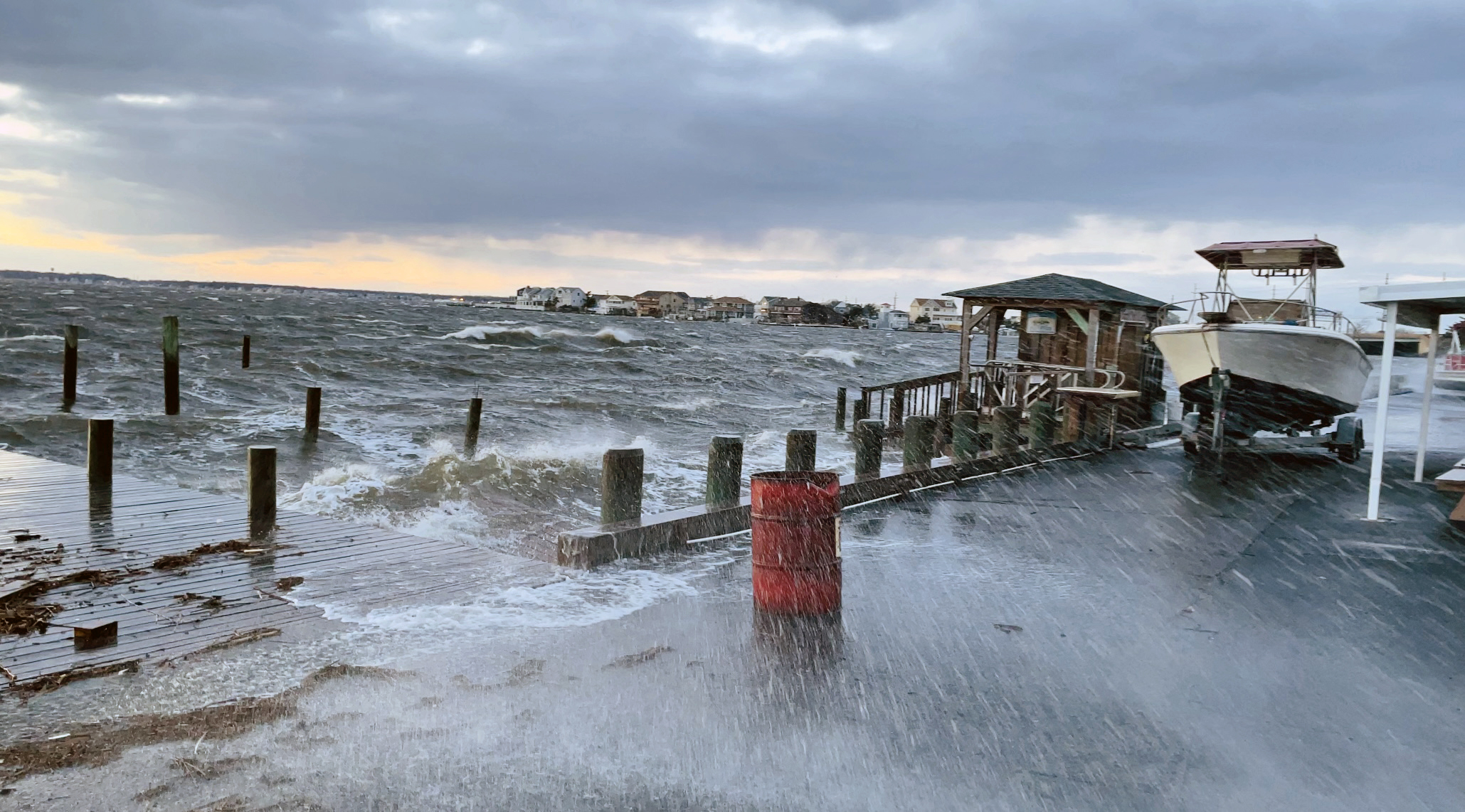 Strong winds push waves and spray onshore after a cold frontal passage on December 23rd in Seaside Heights (photo credit: Daniel Nee/Lavallette-Seaside Shorebeat).