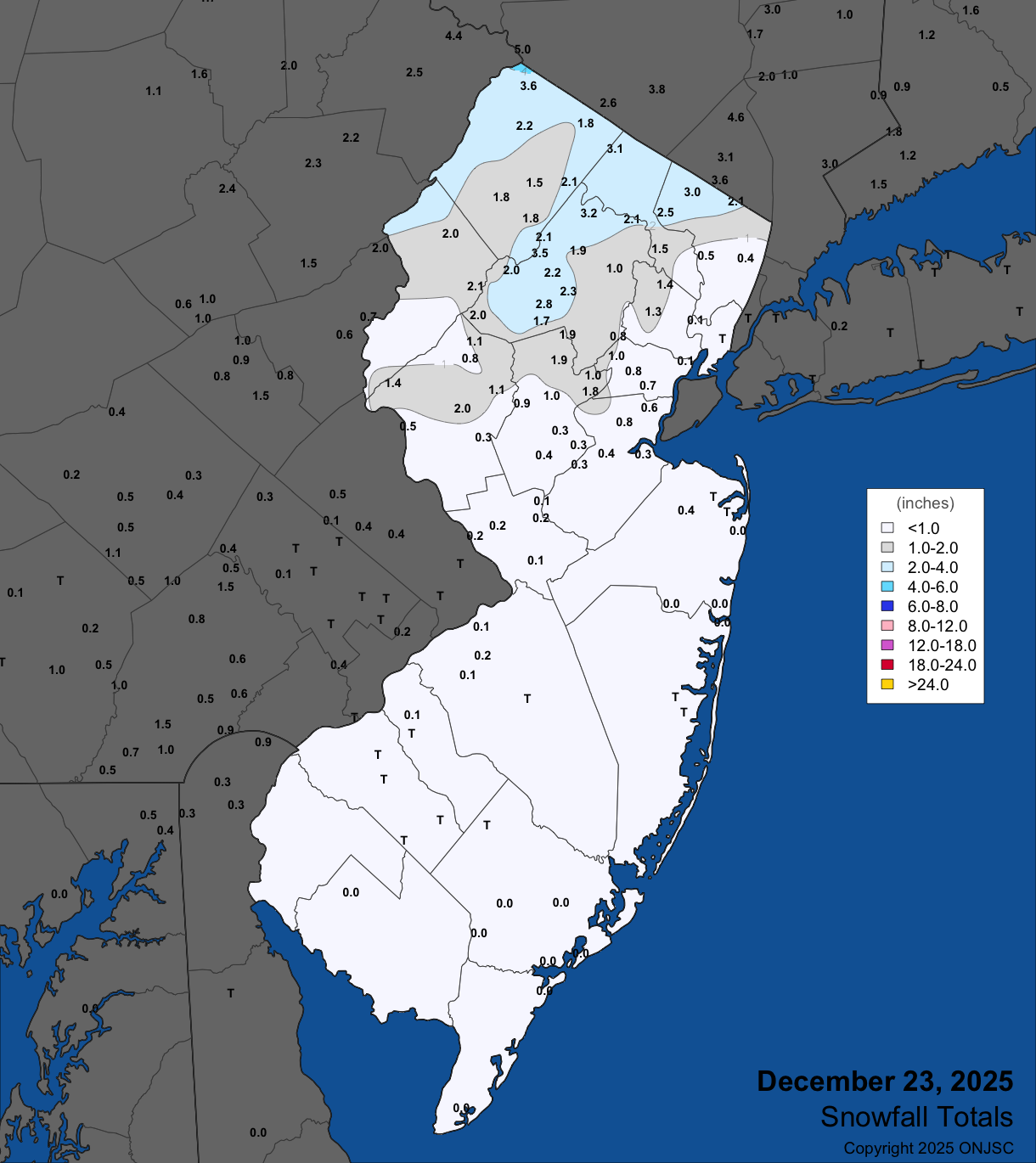 Figure 9. Snowfall on December 23rd. Observations are from CoCoRaHS, NWS Cooperative Observer Program, and NWS Spotter reports. Snowfall on December 23rd. Observations are from CoCoRaHS, NWS Cooperative Observer Program, and NWS Spotter reports.