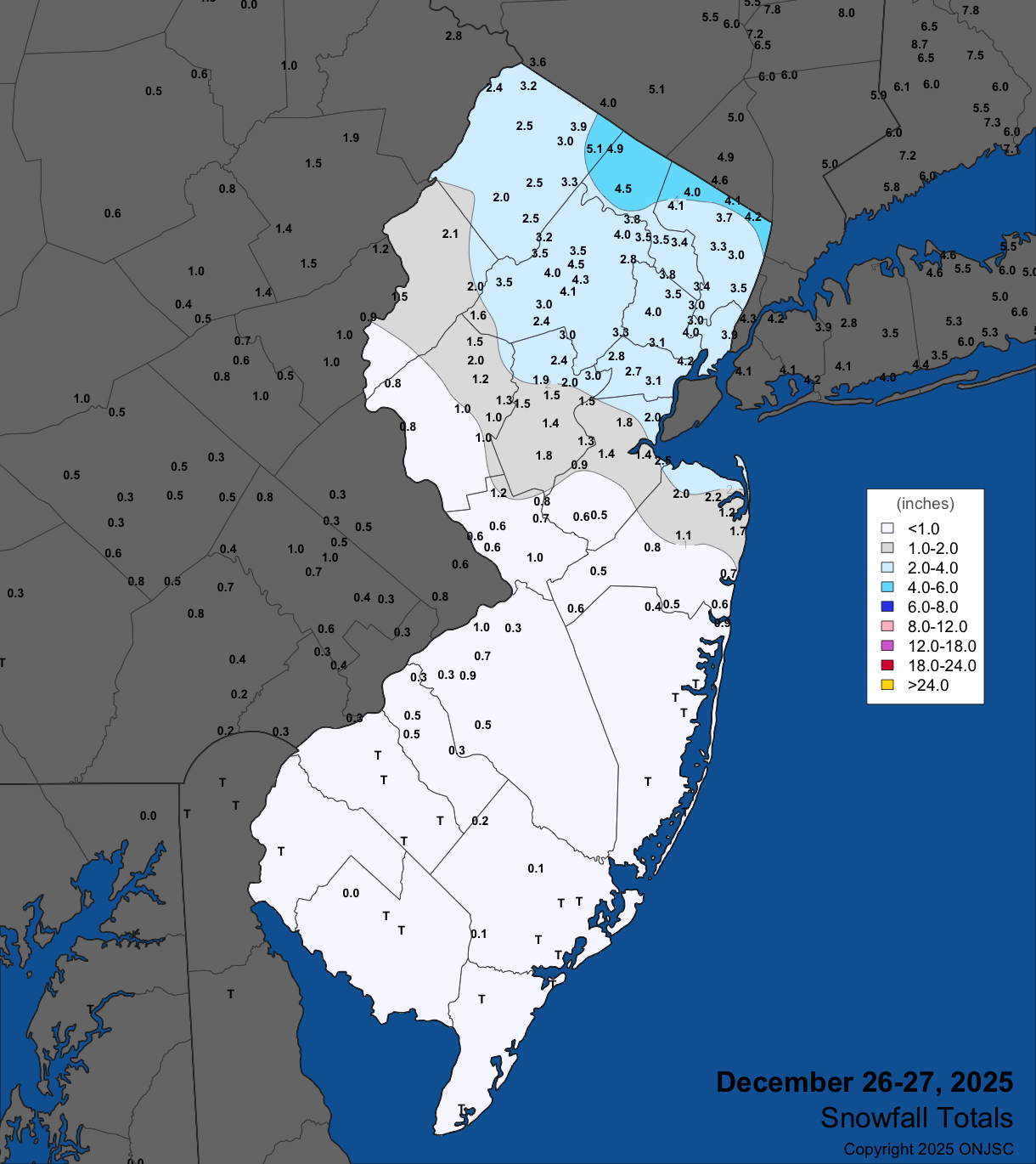 Figure 10. Snowfall on December 26th–27th. Observations are from CoCoRaHS, NWS Cooperative Observer Program, and NWS Spotter reports. Snowfall on December 26th–27th. Observations are from CoCoRaHS, NWS Cooperative Observer Program, and NWS Spotter reports.