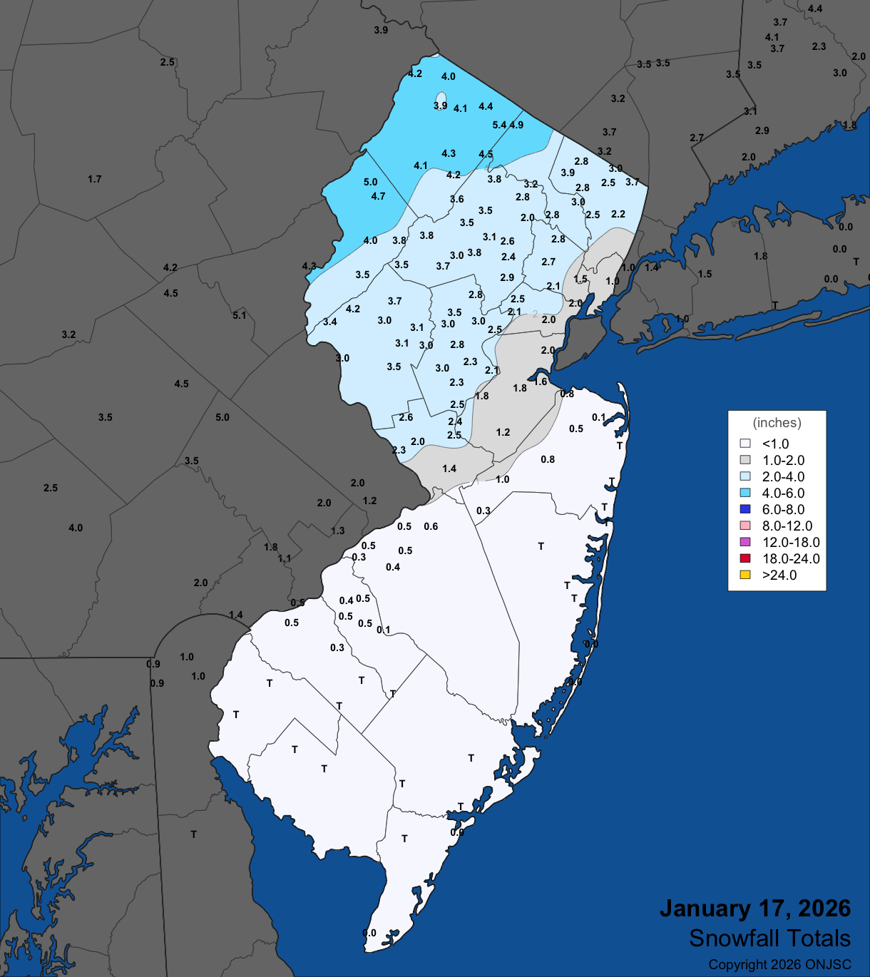Figure 10. Snowfall on January 17th. Observations are from CoCoRaHS, NWS Cooperative Observer, and NWS Spotter reports. Snowfall on January 17th. Observations are from CoCoRaHS, NWS Cooperative Observer, and NWS Spotter reports.