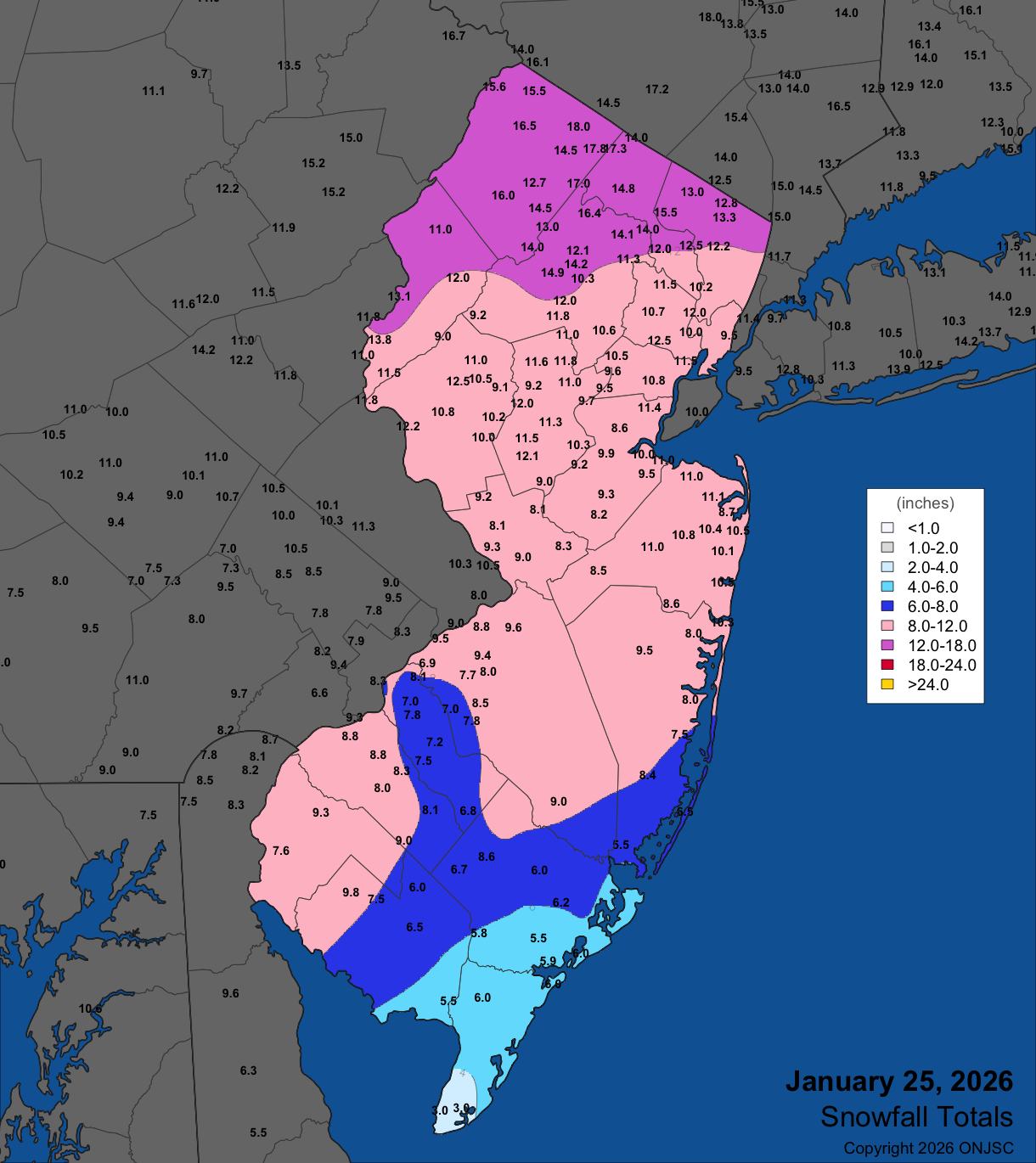 Figure 13. Snowfall (including sleet) on January 25th. Observations are from CoCoRaHS, NWS Cooperative Observer, and NWS Spotter reports. Snowfall (including sleet) on January 25th. Observations are from CoCoRaHS, NWS Cooperative Observer, and NWS Spotter reports.