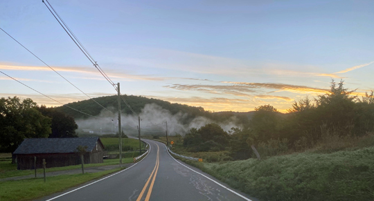Low-lying radiation fog crossing the road in Sparta on the morning of September 24th. 