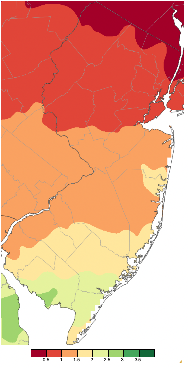 Precipitation across New Jersey from 8 AM on April 5th through 8 AM April 7th based on a PRISM (Oregon State University) analysis generated using generated using NWS Cooperative and CoCoRaHS observations.