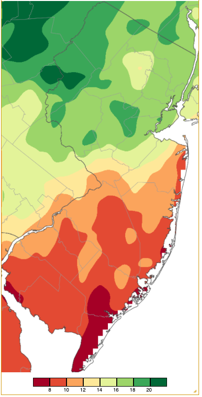 Fall 2021 precipitation across New Jersey based on a PRISM (Oregon State University) analysis generated using NWS Cooperative and CoCoRaHS observations from 7 AM on August 31st to 7 AM on November 30th.