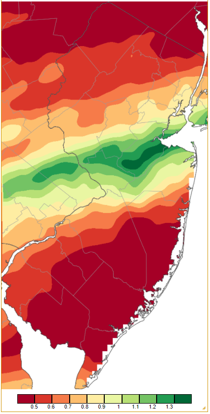 Precipitation across New Jersey from 7AM on January 1st through 7AM January 2nd based on a PRISM (Oregon State University) analysis generated using generated using NWS Cooperative and CoCoRaHS observations.