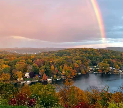 Colorful foliage surrounding Lake Hopatcong (Sussex County) on October 31st, bringing a tranquil close to a turbulent end of October. Photo courtesy of Kelly Wallis.