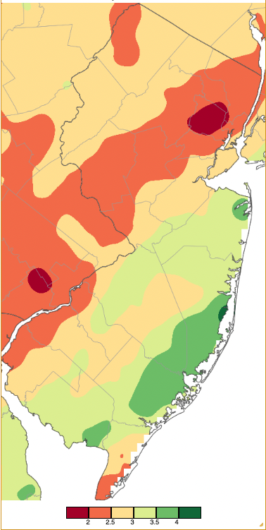 March 2022 precipitation across New Jersey based on a PRISM (Oregon State University) analysis generated using NWS Cooperative and CoCoRaHS observations from 7AM on February 28th to 7AM on March 31st.