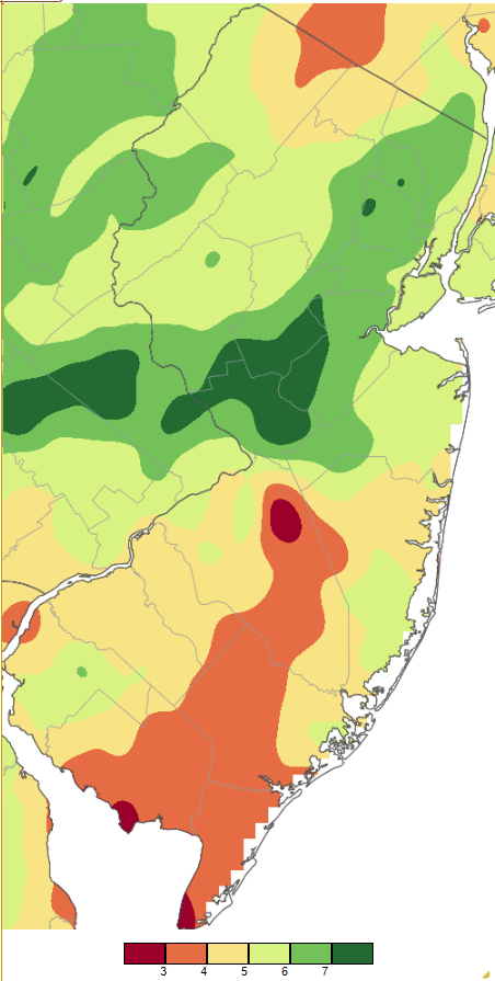 May 2022 precipitation across New Jersey based on a PRISM (Oregon State University) analysis generated using NWS Cooperative and CoCoRaHS observations from 8 AM on April 30th to 8 AM on May 31st.