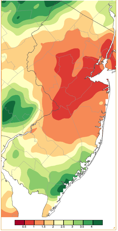 Precipitation across New Jersey from 8 AM on September 5th through 8 AM September 8th based on a PRISM (Oregon State University) analysis generated using generated using NWS Cooperative and CoCoRaHS observations.