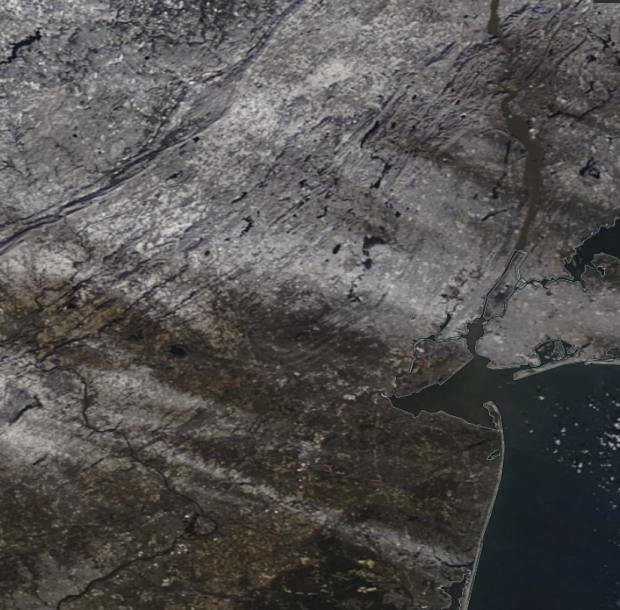 NASA MODIS satellite image showing snow cover on December 19th