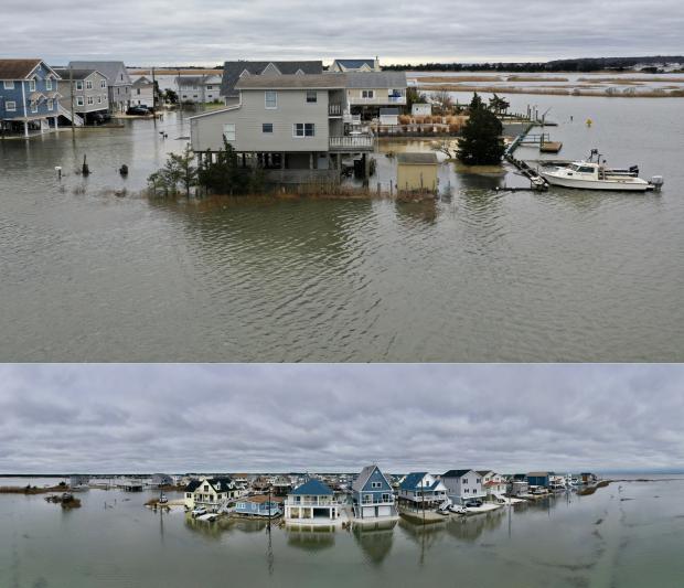 Drone photos of tidal flooding near the morning high tide on December 17th