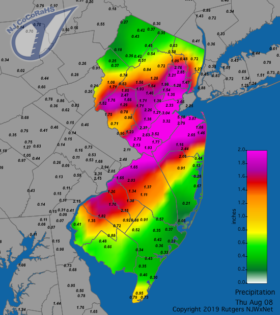 Precipitation map for August 8th