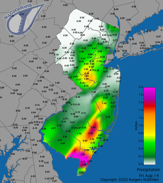 Precipitation map for August 14th
